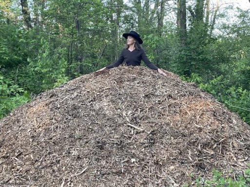 Ball gown of mound of wood chips