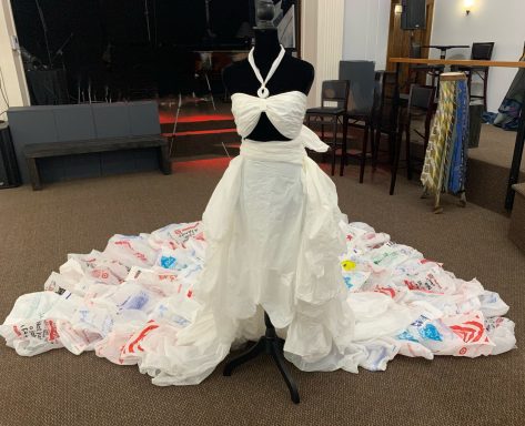 Wedding dress of white plastic