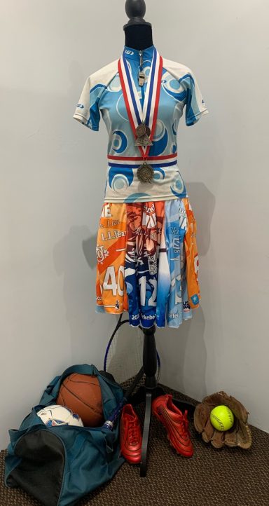 Dress made of race bibs